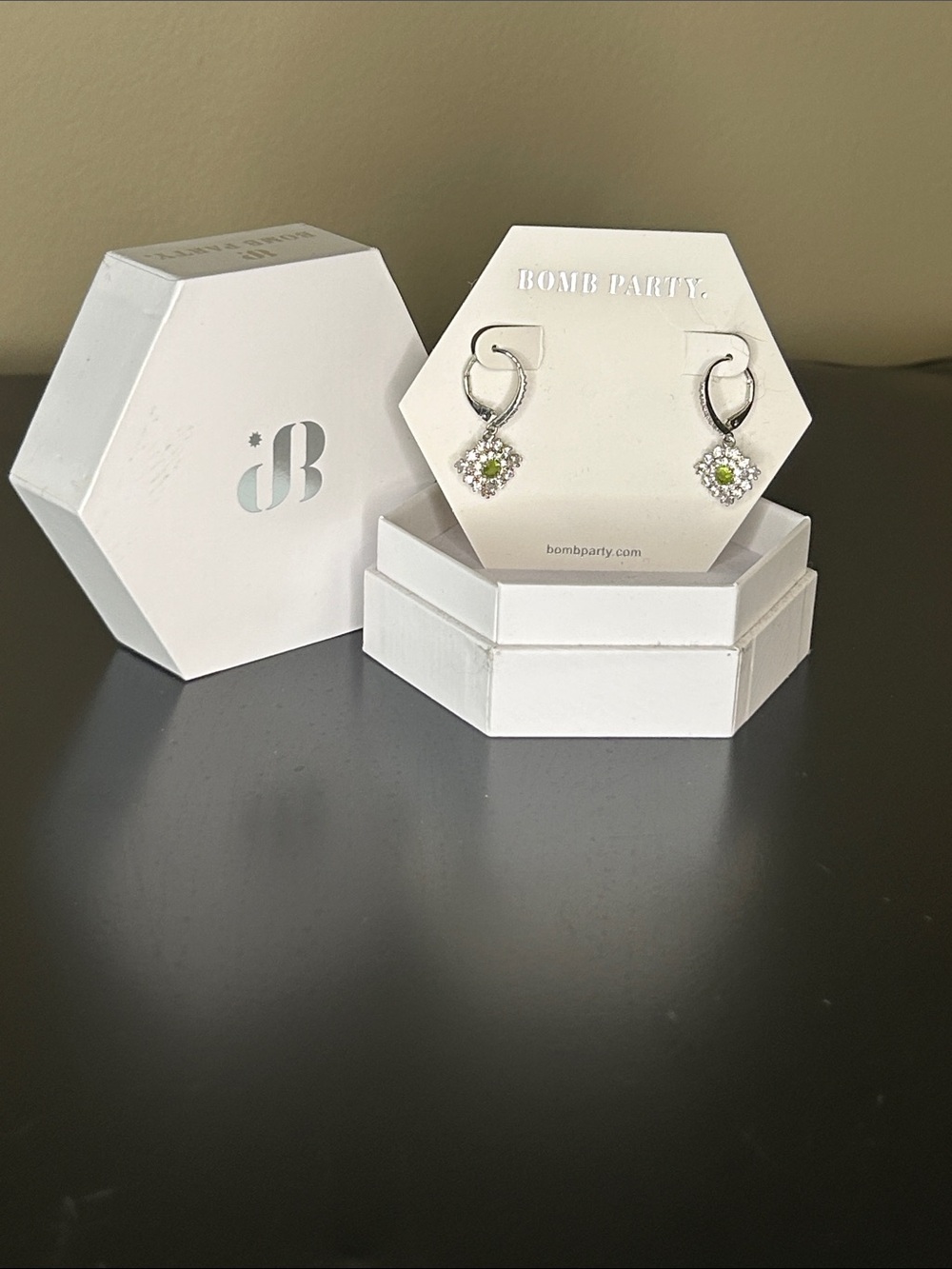 Bomb Party Lovely Oasis - Silver Earrings with Lime Green Crystal Accent